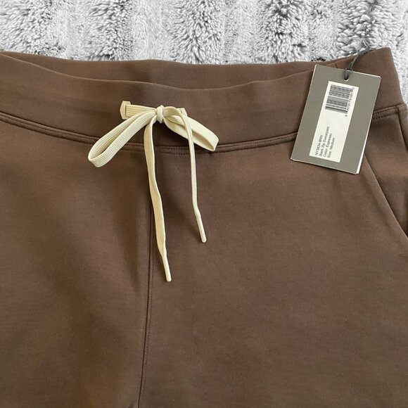 Dark Brown Casual Lounge Sweatpants Ribbed Hem with Light Beige Drawstring - Picture 3 of 6
